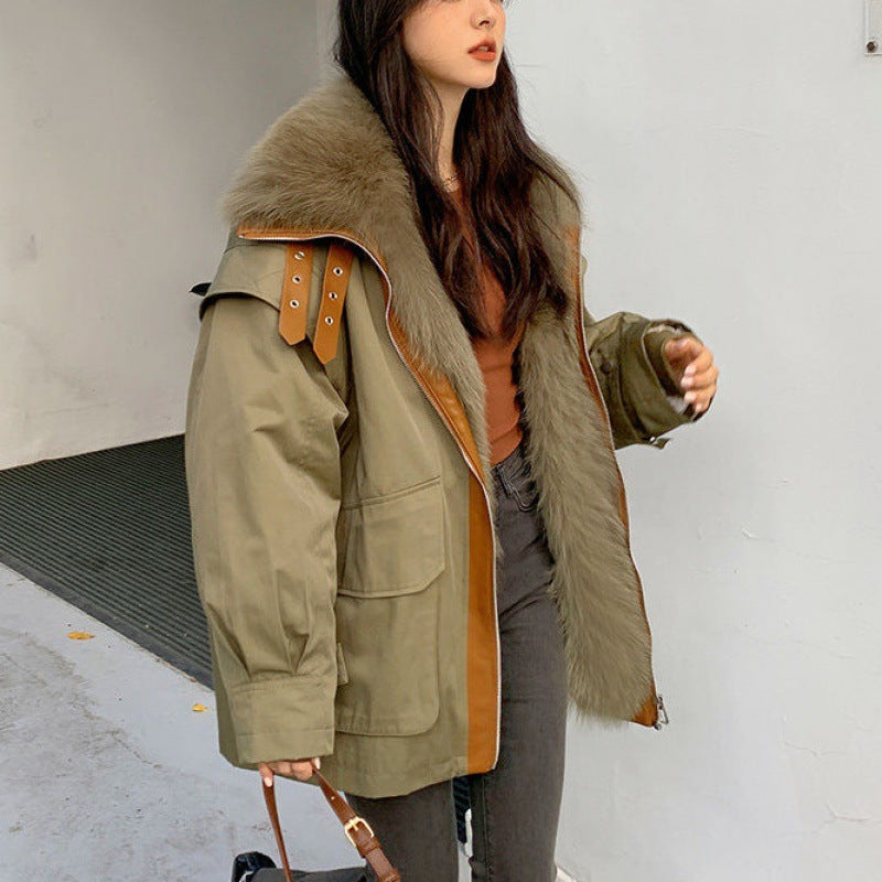 معطف نسائي قابل للفصل من الفرو الصناعي