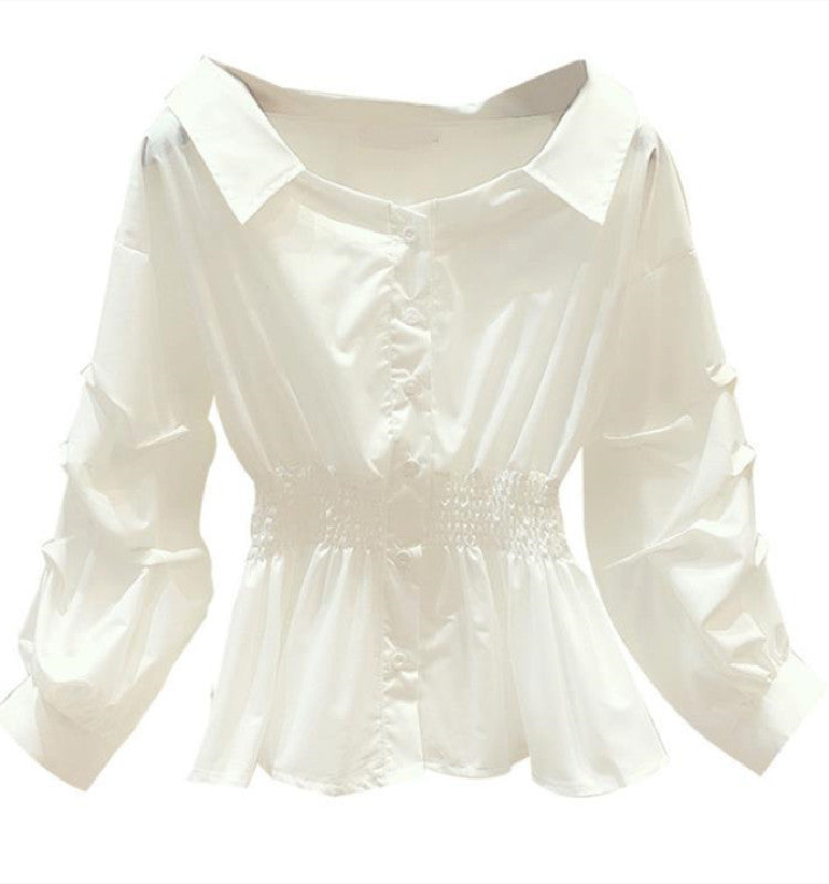 Western Style Puff Sleeve White Shirt Top for Women