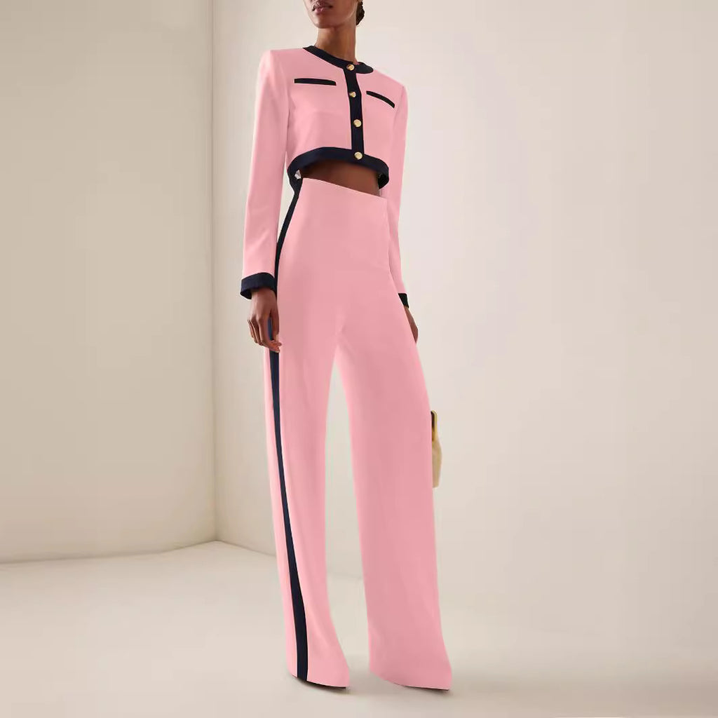 Women's Office Wear Suit Set with Long Sleeve Top and Trousers