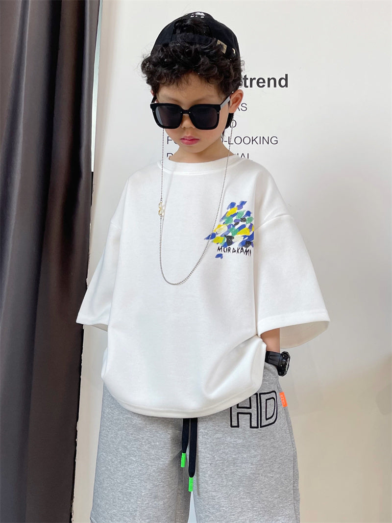 Boys Cartoon Thickened Cotton Short-Sleeve T-Shirt Top