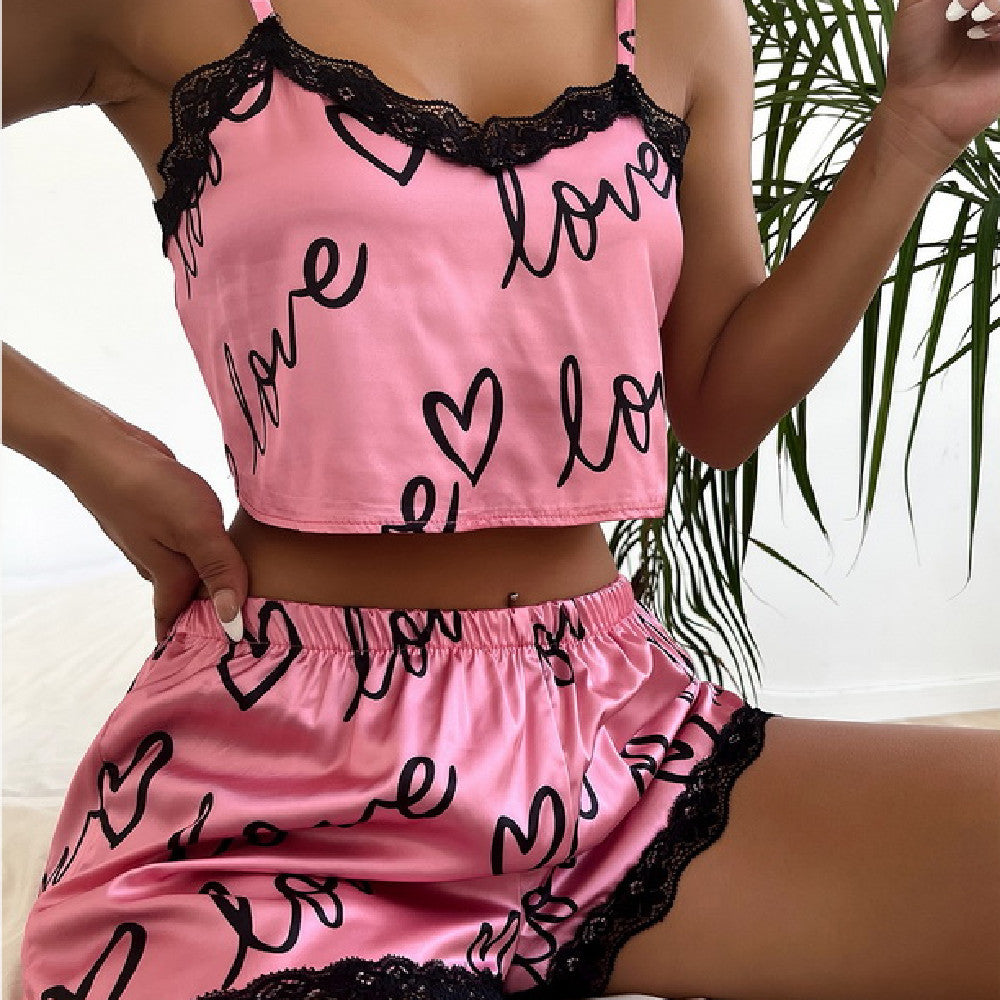 Ensemble de Pyjama Short en Dentelle Bretelles Femme