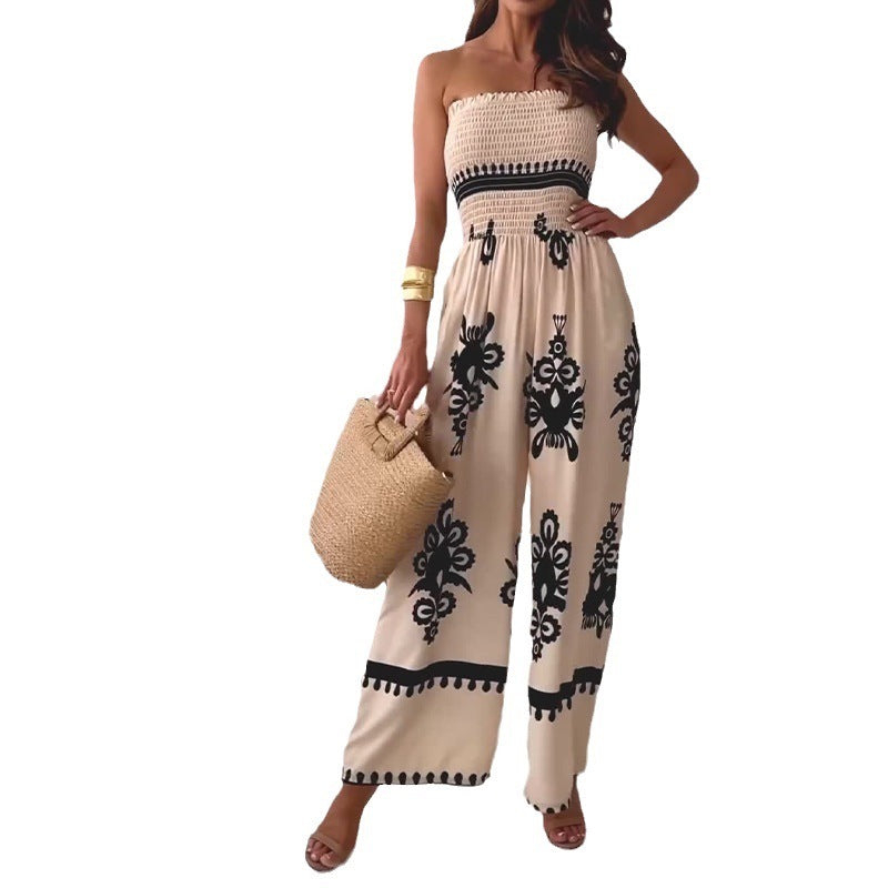Combinaison pantalon bustier à imprimé et épaules dénudées