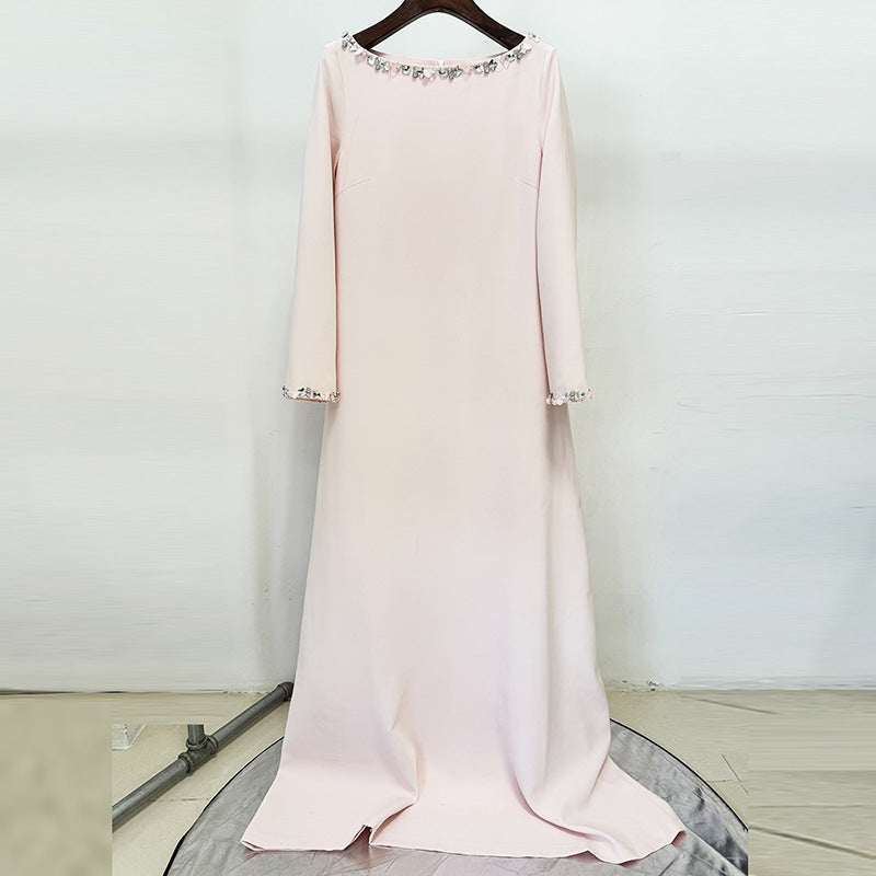 Fashionable Minimalist Beaded Loose-fitting Long Abaya Style Dress
