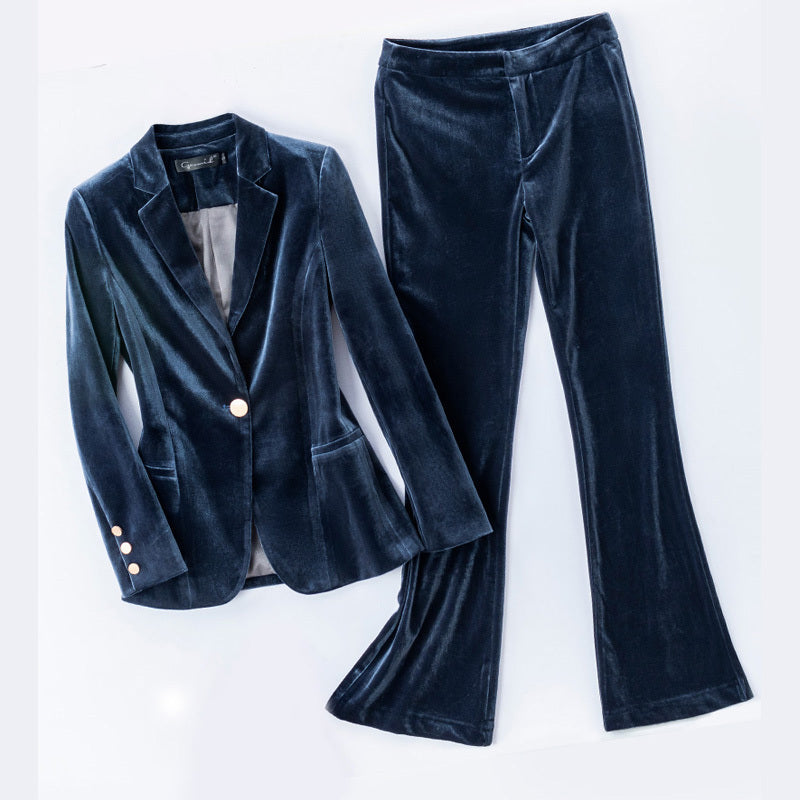 Veste de costume en velours doré haut de gamme pour femme