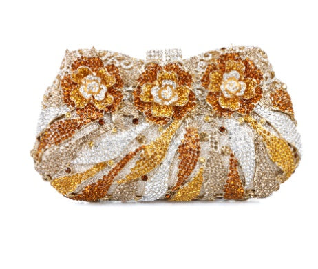 European & American Women's Metal Rose Diamond Crystal Clutch Bag 21cm