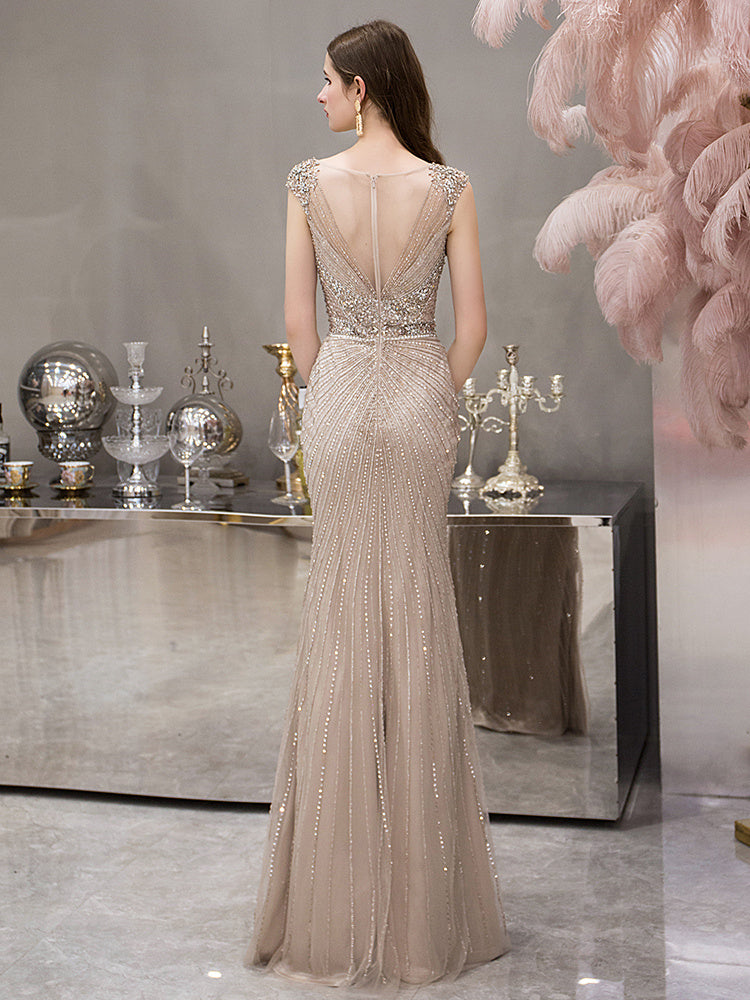 Banquet Sleeveless Fishtail Evening Dress for Host Performance