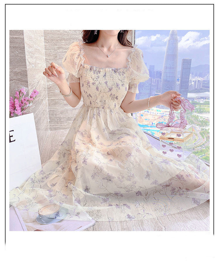 Ladies Fashion Personality Floral Chiffon Dress