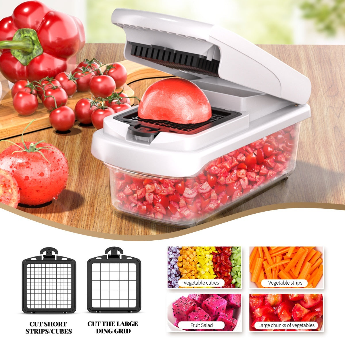 Household 15-in-1 Multi-Function Vegetable Chopper with Stainless Steel Blades