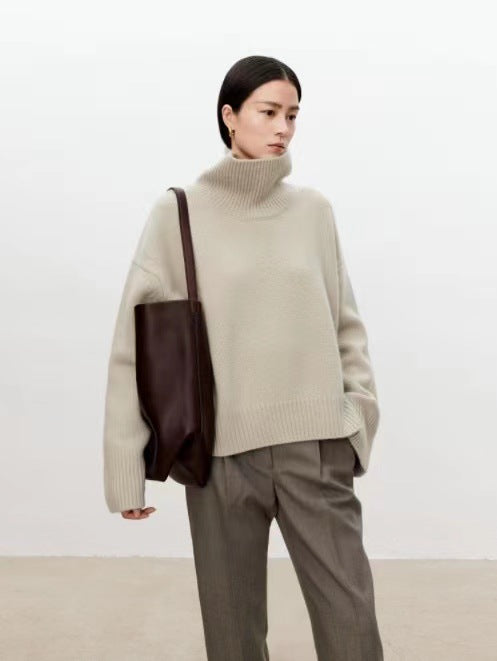 Women's Loose Fit Wool Turtleneck Sweater - Camel, White, Black & More