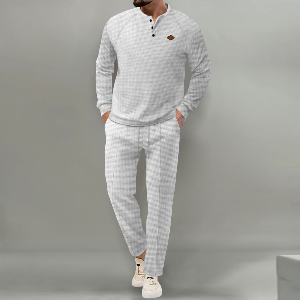Men's Solid Color Long Sleeve Suit with Trousers Polyester Fiber