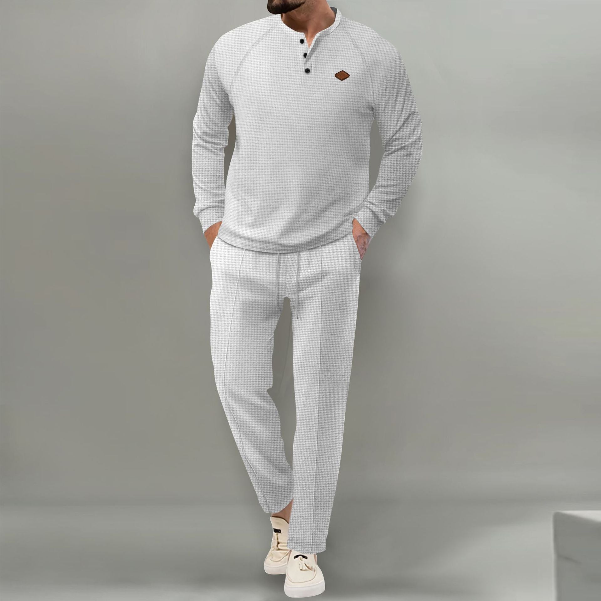 Ensemble pantalon et blazer pour homme, manches longues, couleur unie, fibre de polyester