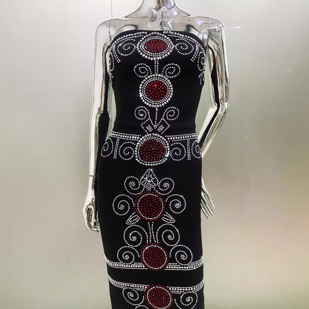 Totem Rhinestone Black Sheath Bandage Evening Dress