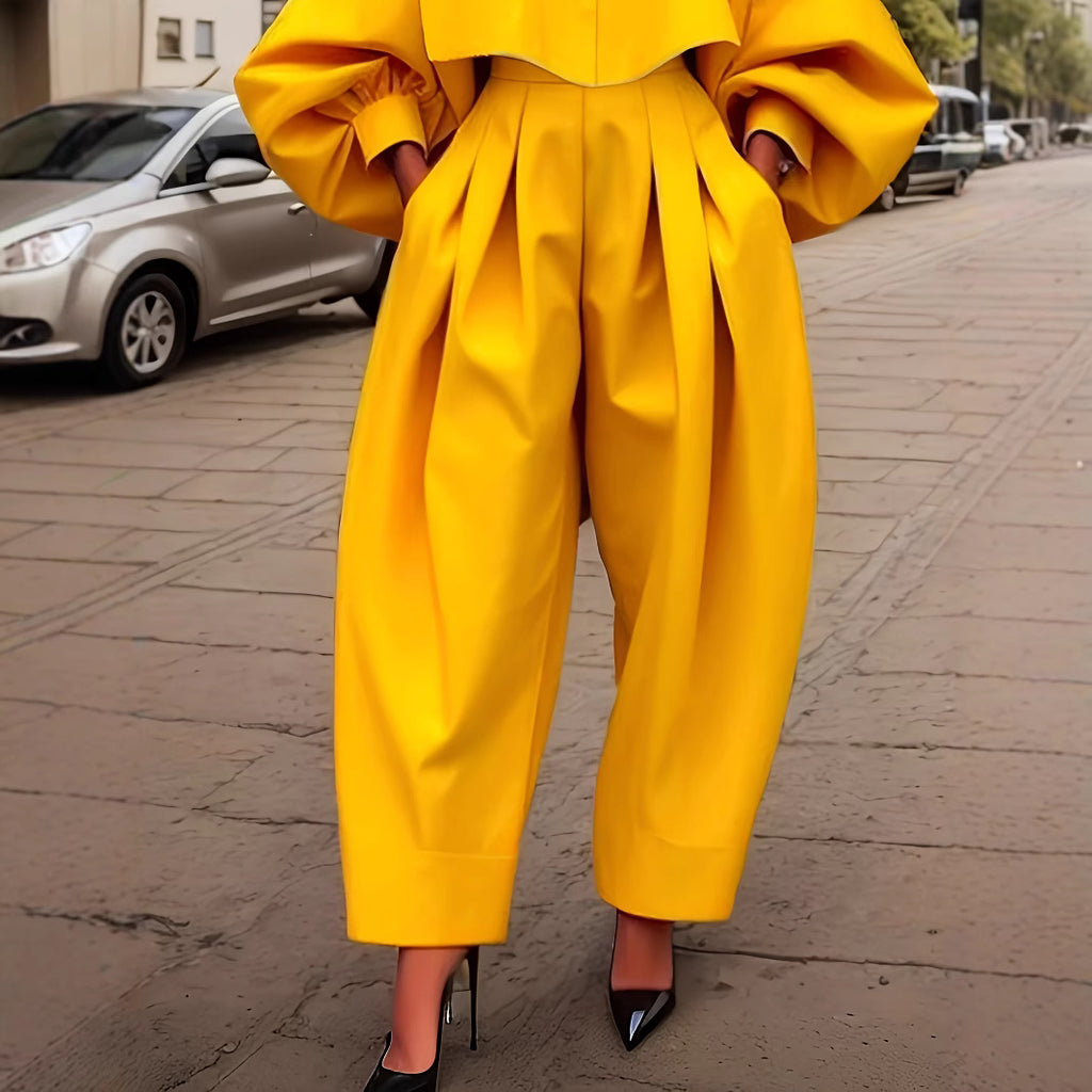 Ensemble sweat à capuche asymétrique à manches longues et pantalon sarouel jaune tournesol pour femme
