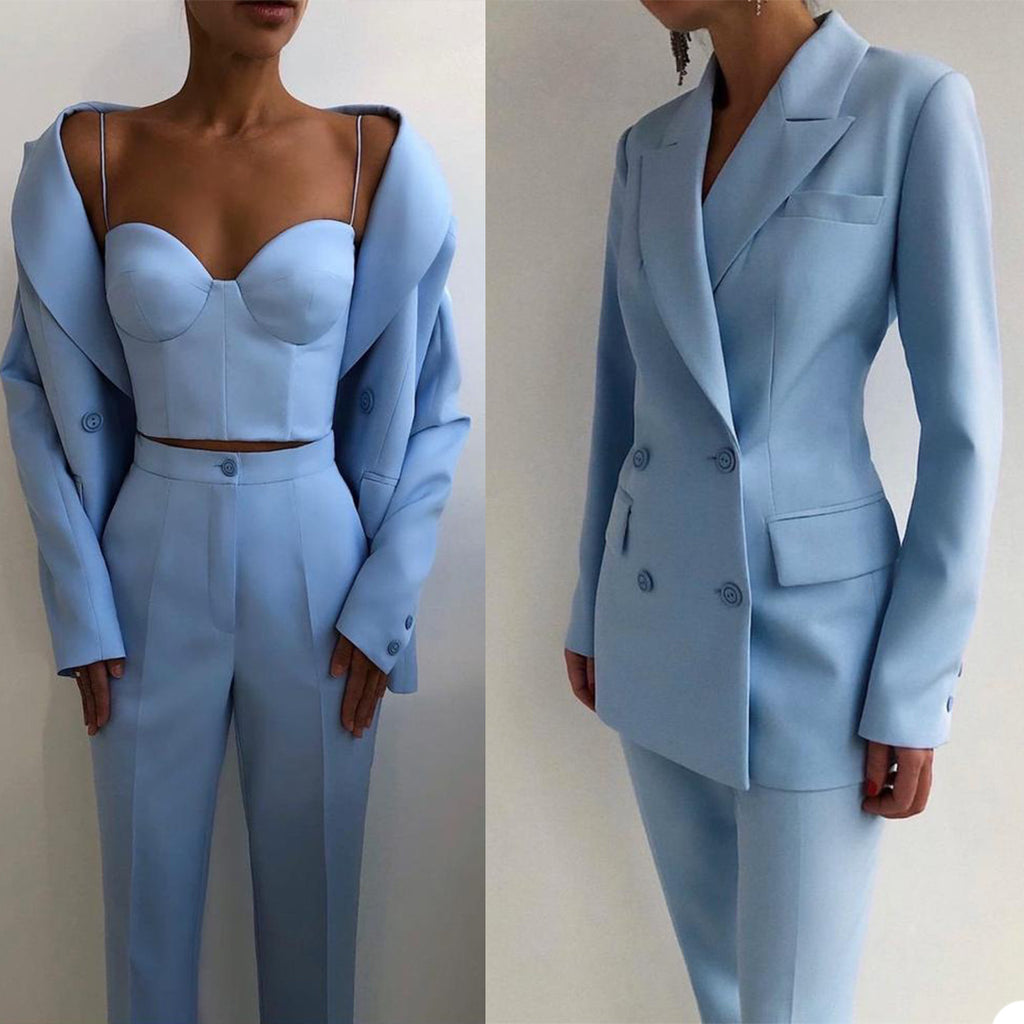 جاكيت بدلة نسائي من Pieces Fashion بياقة مدببة وصف أزرار مزدوج