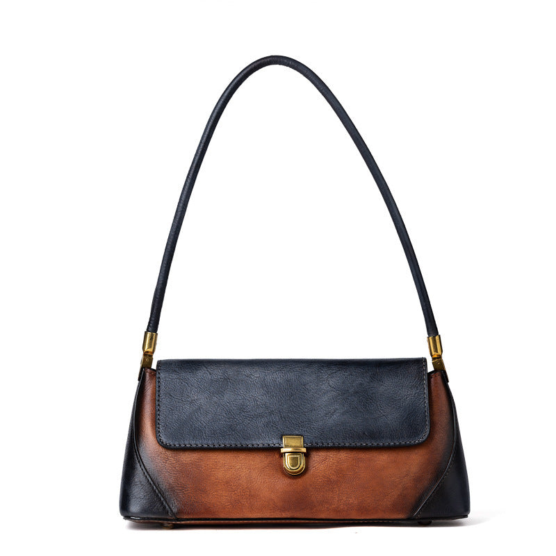 Top Layer Leather Underarm Contrast Tote Bag Small