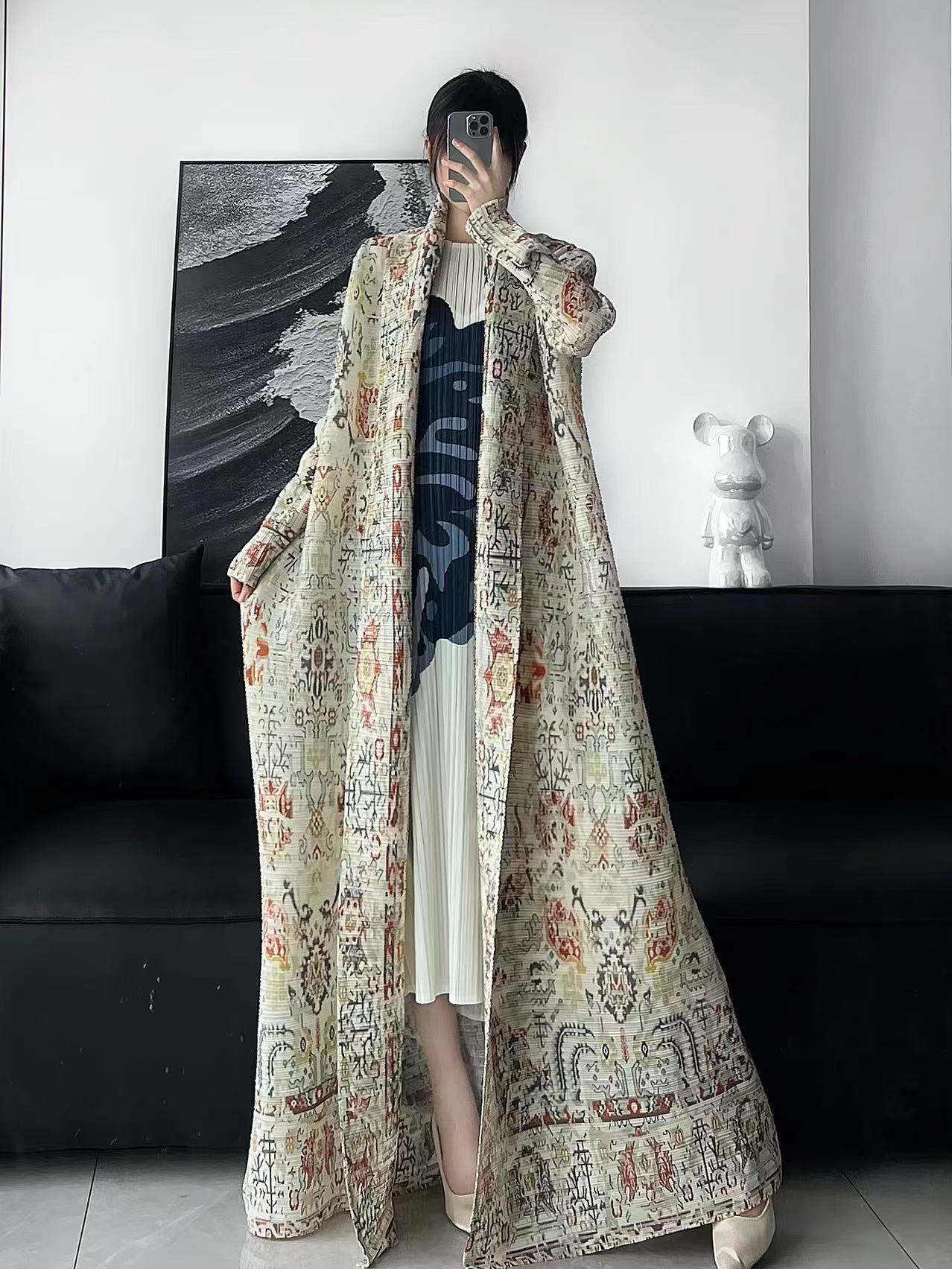Pleated Print Fashionable All-match Lace-up Loose Arabian Abaya Robe