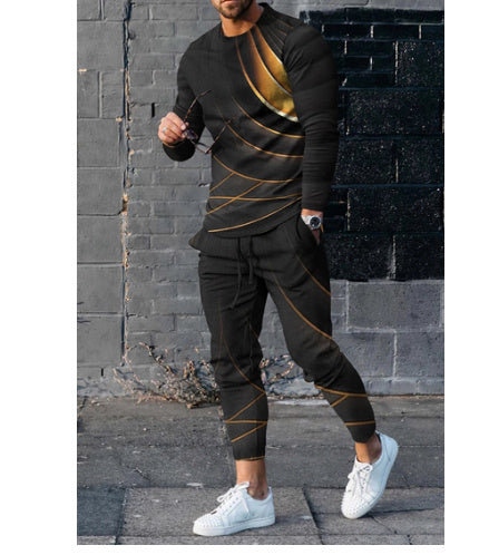 Men's Casual Round Neck Sweatshirt Pullover Two-piece Set