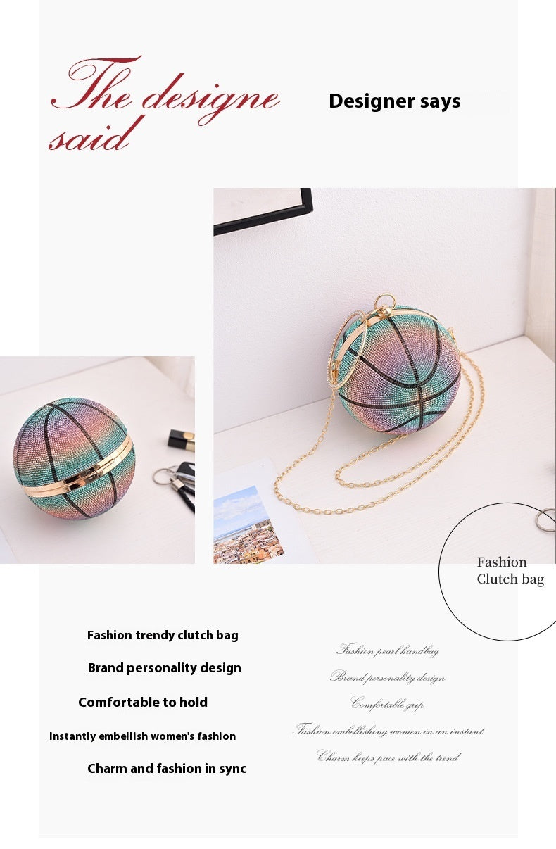 Colorful Round Basketball Dinner Bag Full Diamond 14cm Diameter