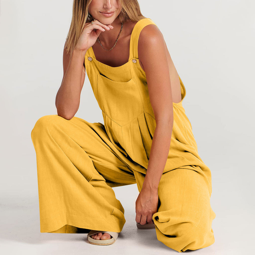 Sling Solid Color High-Waist Pocket Trousers Jumpsuit