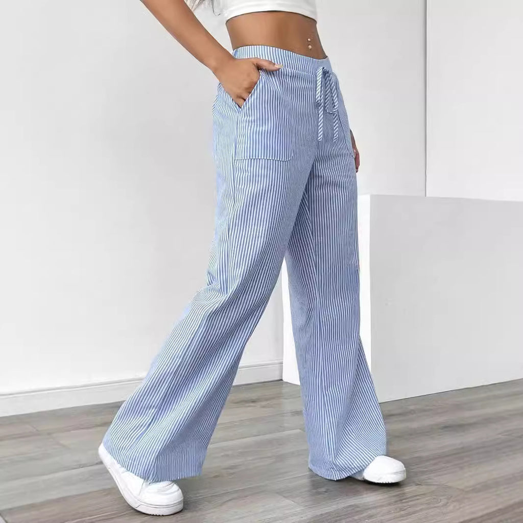 Striped Wide Leg Trousers with Pockets Casual Loose Pants for Women