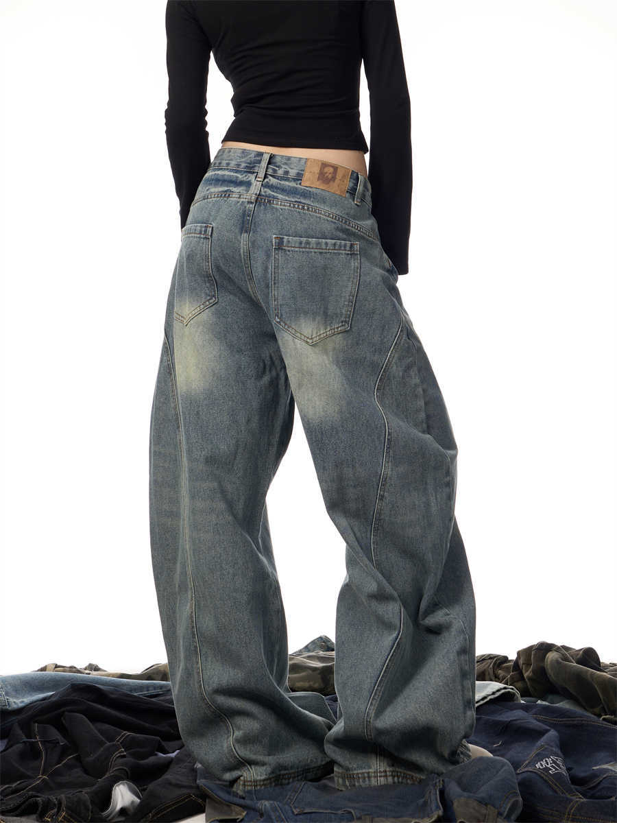 Women's Wide Leg Retro Washed Blue Jeans