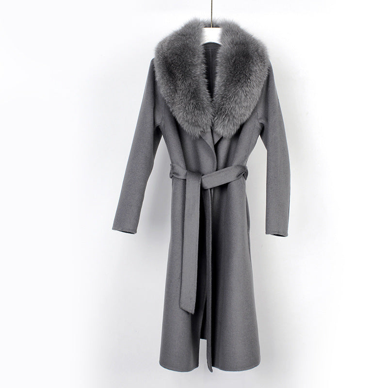 Wool Double-Faced Overcoat with Belt Slim Fit Autumn Winter