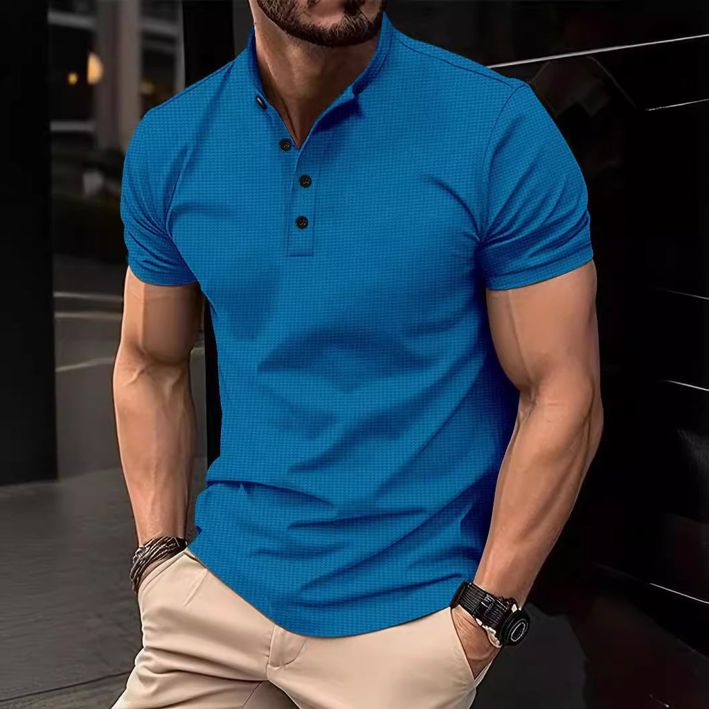 Waffle Four-Button Men's Cotton Blend T-Shirt