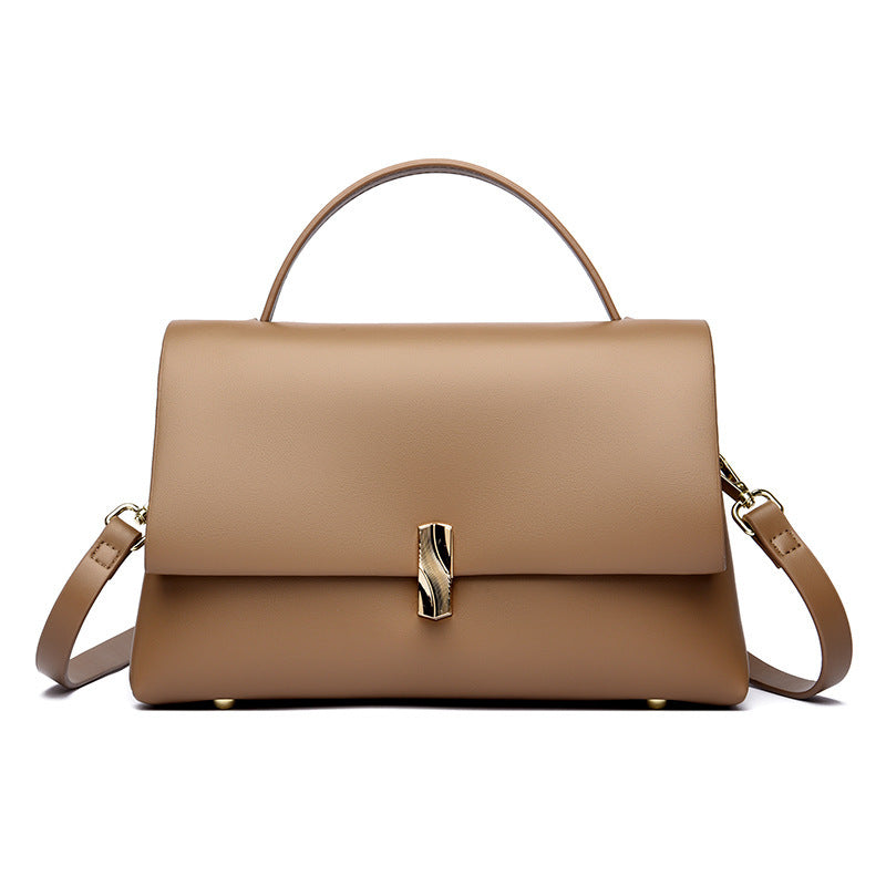 Ladies Premium Leather Gold Bar Lock Tote Bag 27x17x9cm