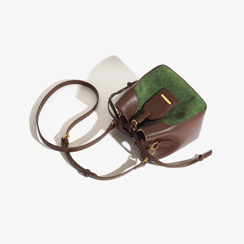 Autumn Winter Tidal Shoulder Messenger Bag in Green & Brown, 18x17x14cm