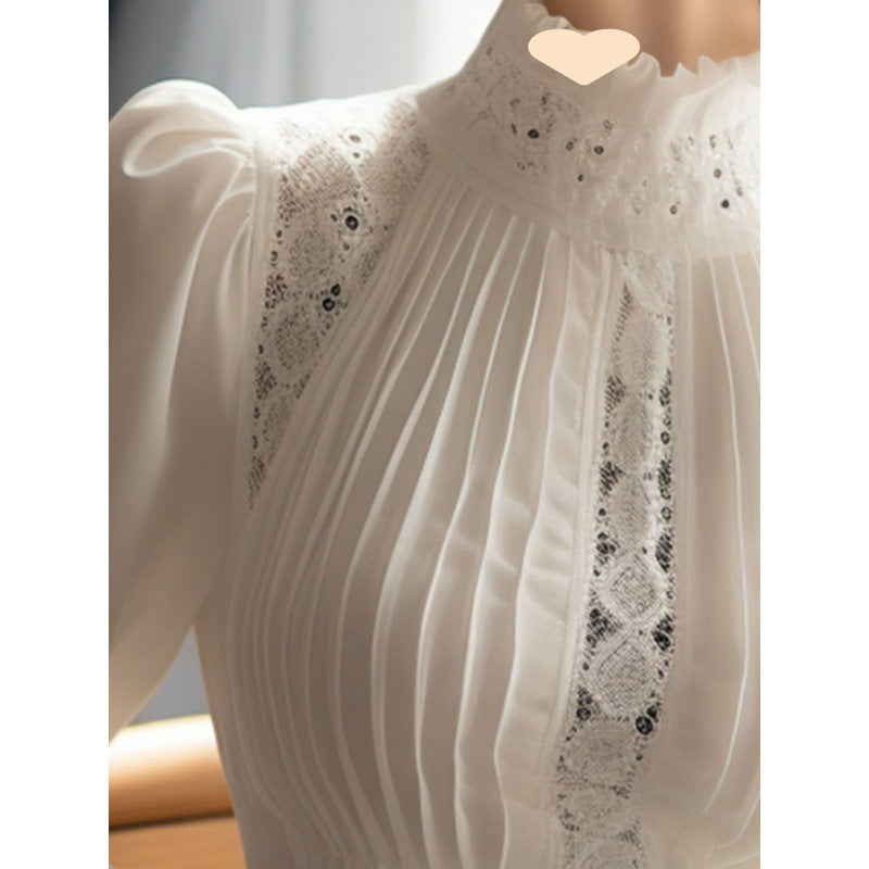 White Puff Sleeve Stand Collar Top