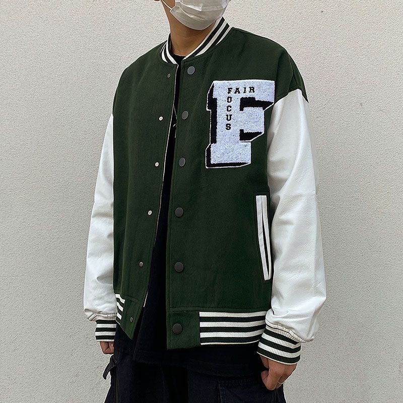 Hip-Hop Print Loose Hooded Jacket with Stitching Detail