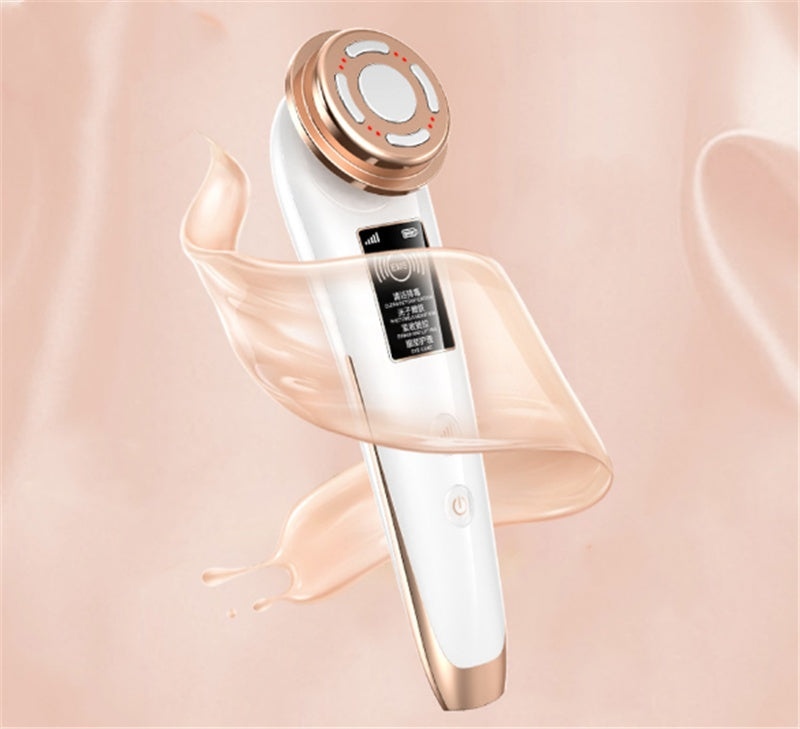 White Facial Cleansing Massager Electronic Beauty Equipment with Negative Ion and Color Light