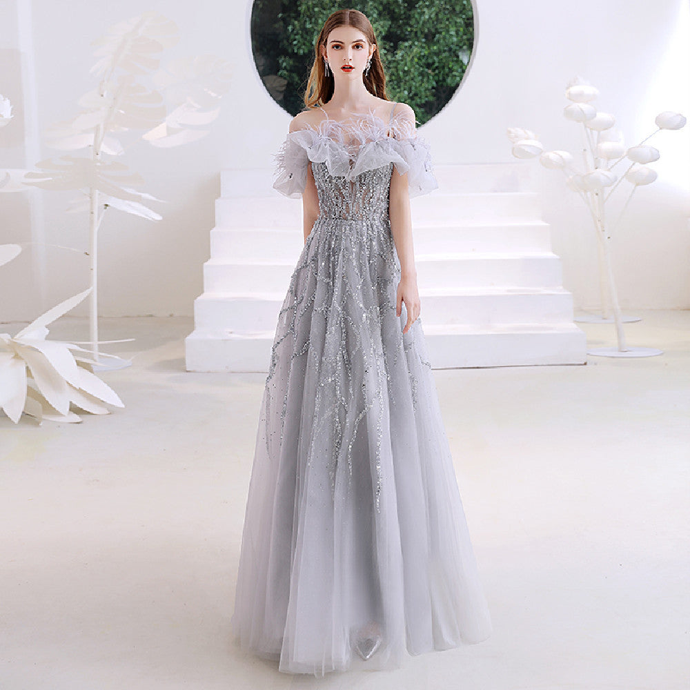 One Shoulder Organza Dress Light Grey Senior Ladies Banquet