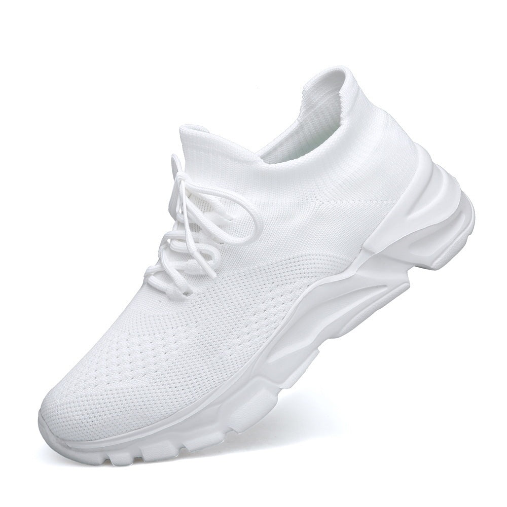 Summer Flyknit Breathable Lightweight Soft Sole Sports Shoes White Mesh