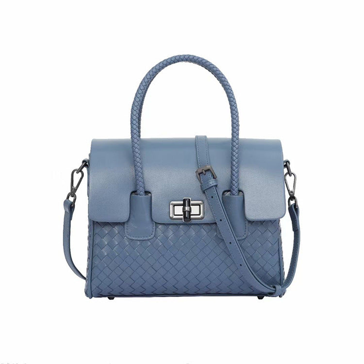 Women's Large Genuine Leather Woven One-Shoulder Messenger Bag