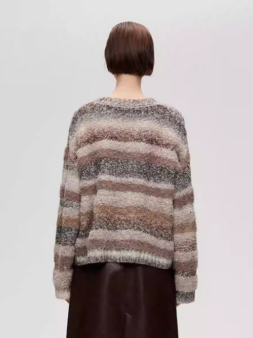 Pull en maille ample à col rond, rayures dégradées et épaules tombantes