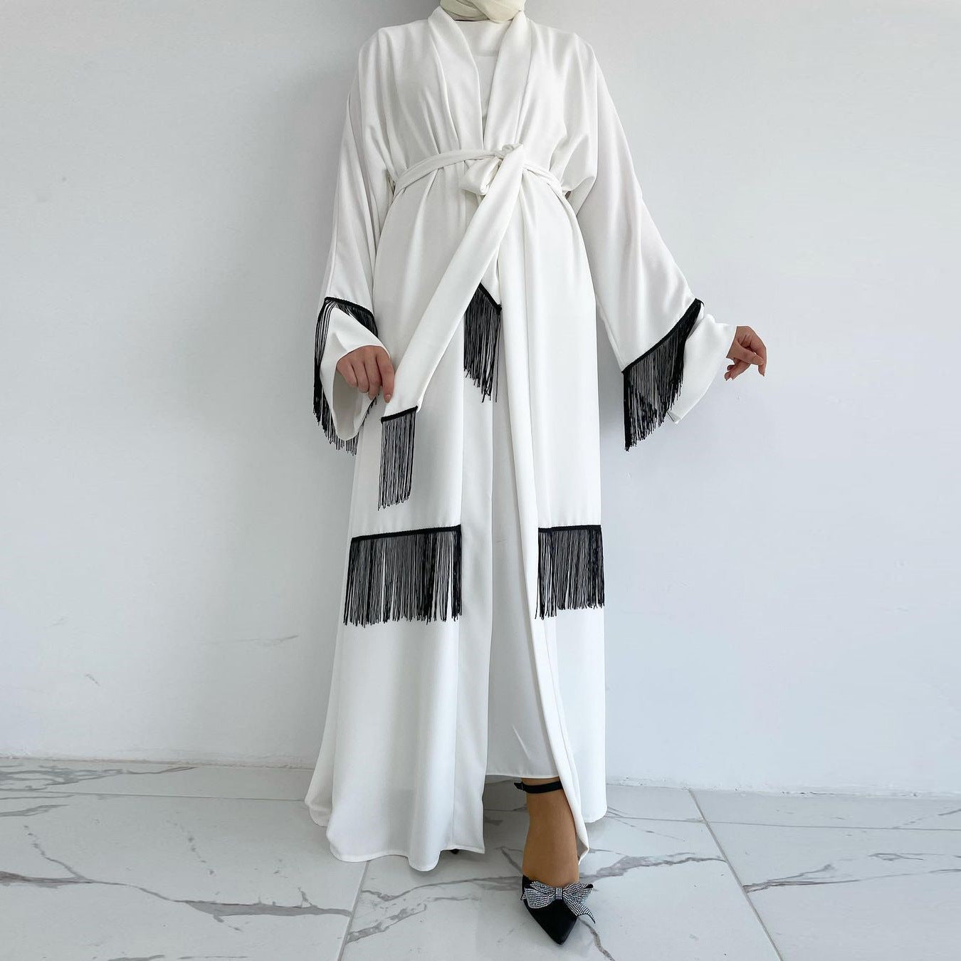Vêtements ethniques arabes saoudiens du Moyen-Orient Abaya manteau à franges robe de mode