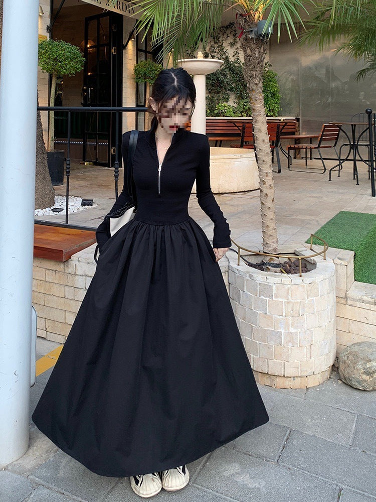Fashionable Black Knitted A-Line Dress for Women