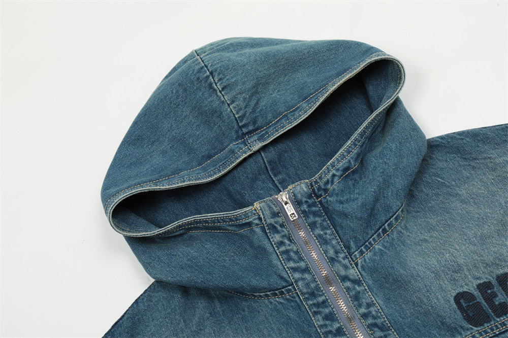 Turtleneck Hooded Denim Hoodie Men's European And American