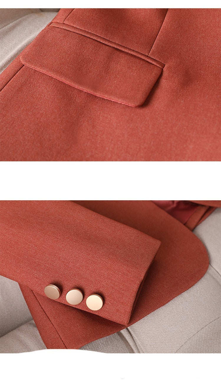 Slim Fit Women's Suits and Coats with Buttons in Caramel, Navy, and Khaki