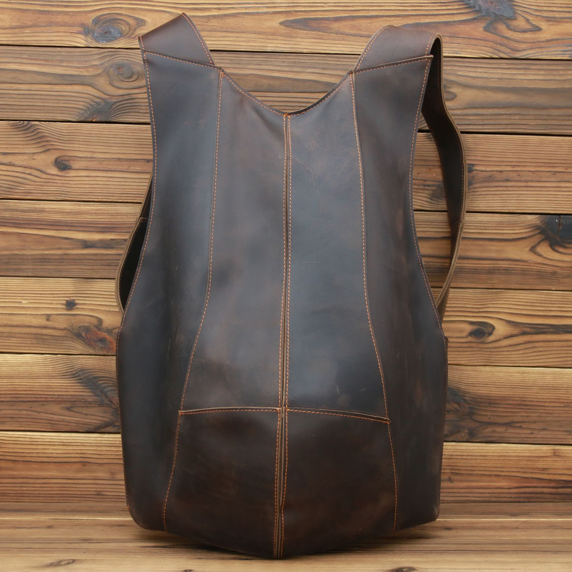 Sac à dos homme rétro en cuir Crazy Horse marron foncé 28x44x8cm pour étudiant