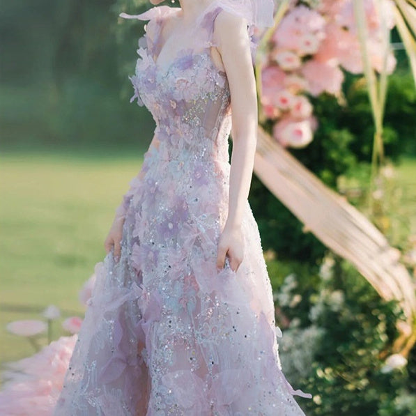 Toast Lace A-Line Bridal Engagement Evening Dress