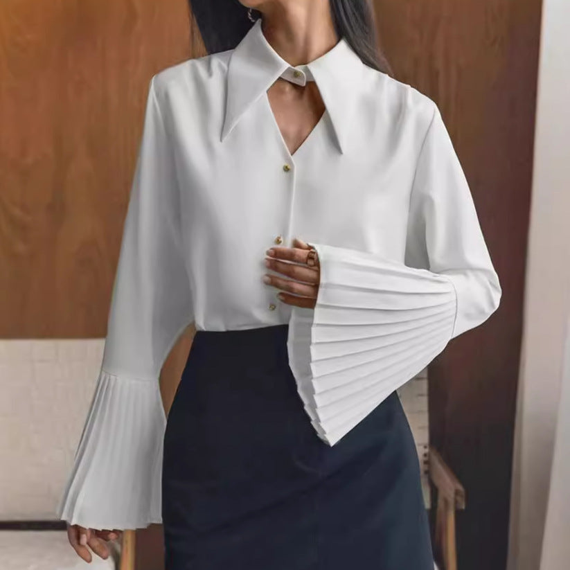 Slim-Fit Long Sleeve Hollow-Out Shirt for Women