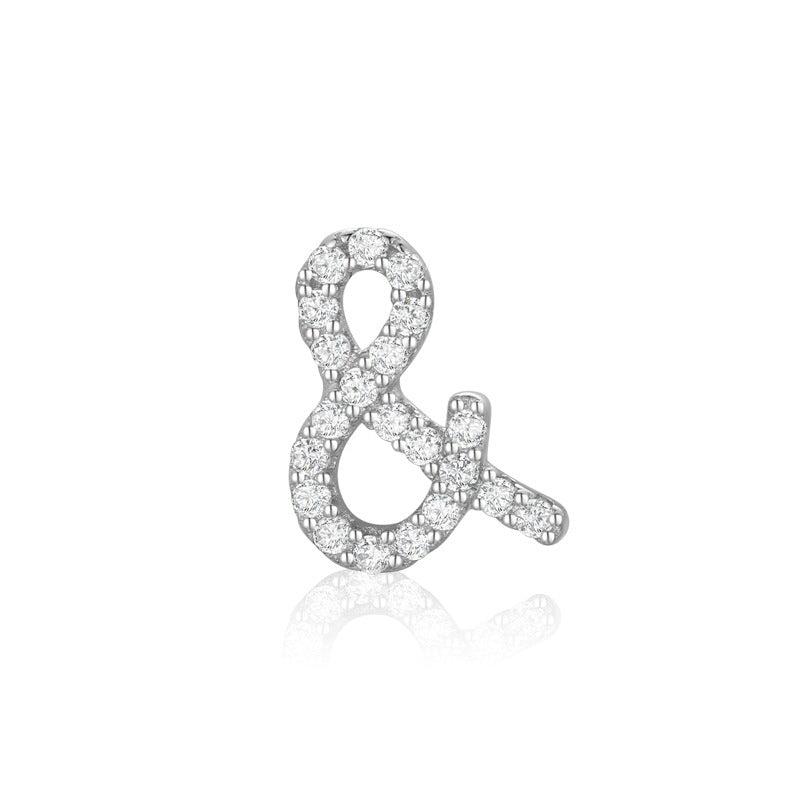 Boucles d'oreilles clous en argent sterling S925 avec zircon, motif symbole simple
