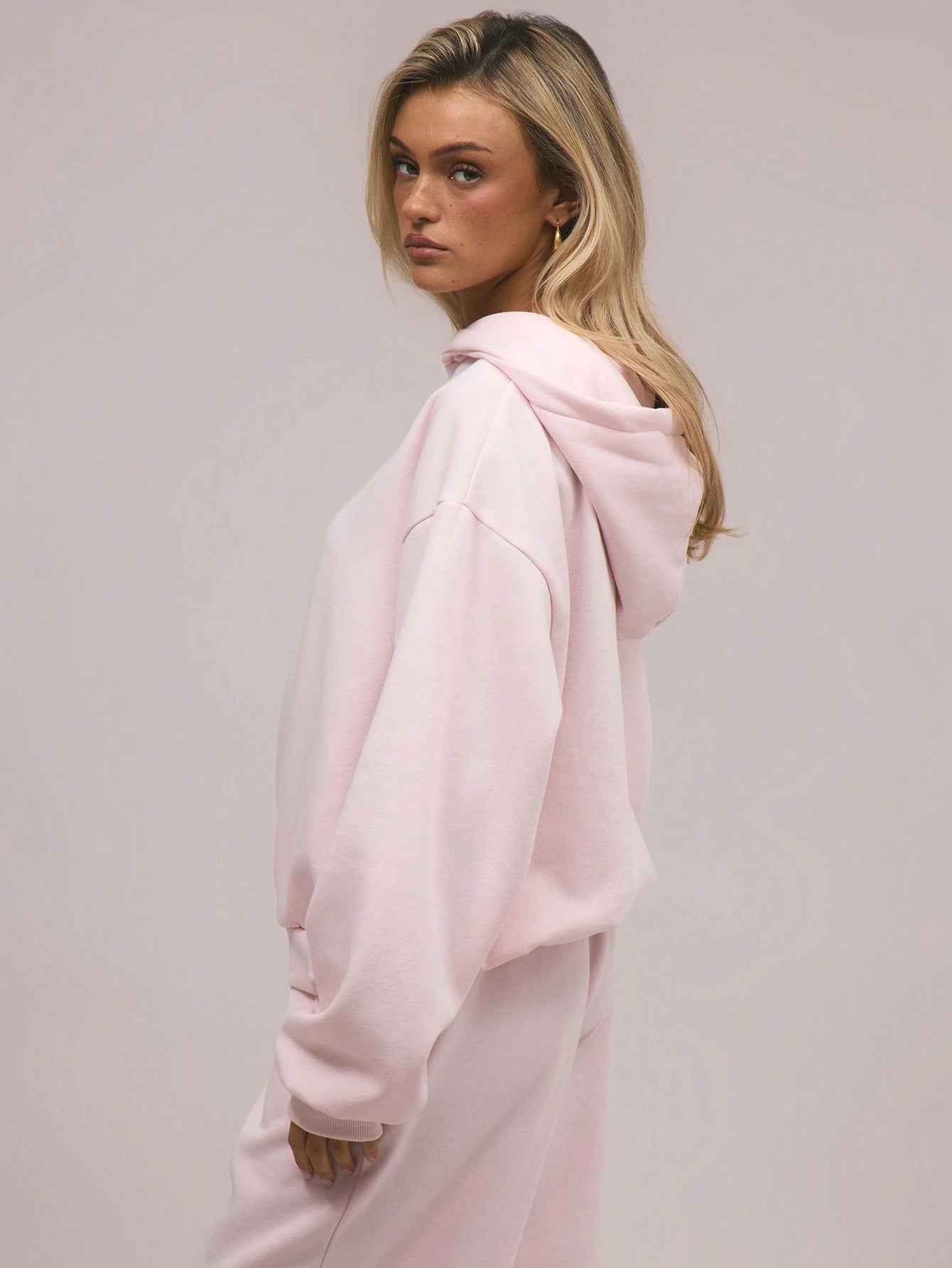 Oversized Pink Wool Hooded Sweatshirt for Women S-2XL