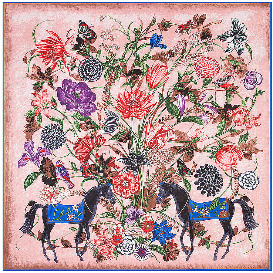 Floral Carriage Jacquard Large 130cm Silk Twill Square Scarf Shawl