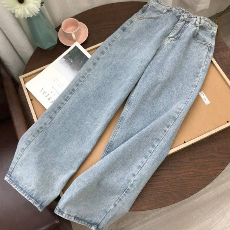 Women's Loose High Waist Straight Vertical Stripe Jeans