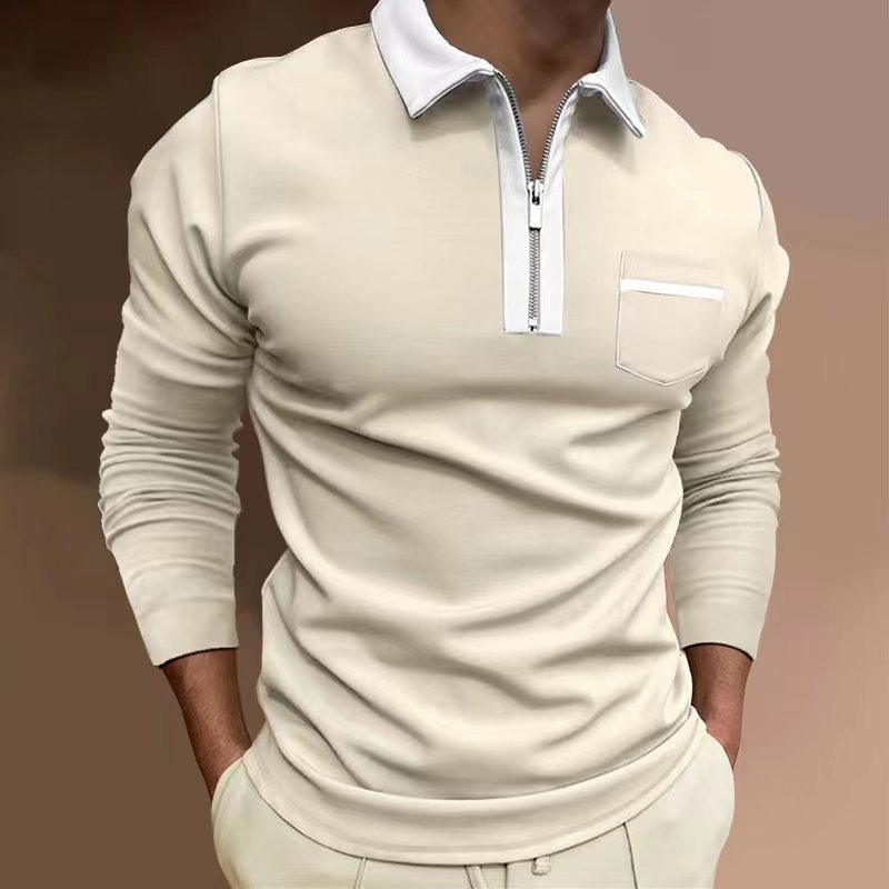 Slim Fit Men's Long Sleeve T-Shirt with Pocket and Zipper Detail