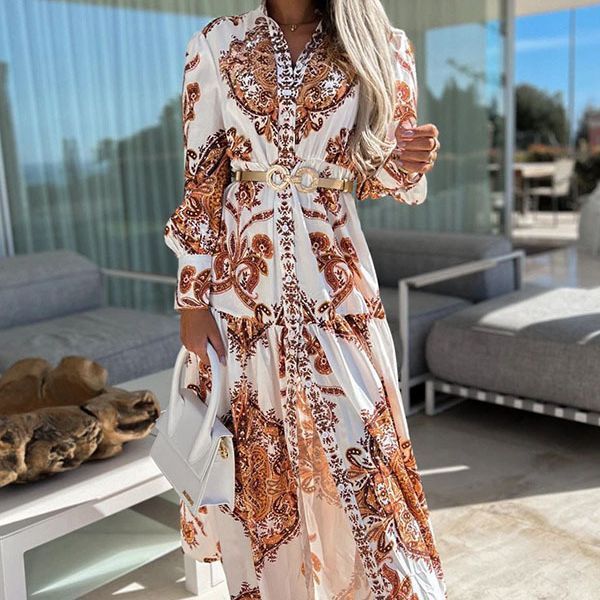 Casual Geometric Print Slit Long Dress