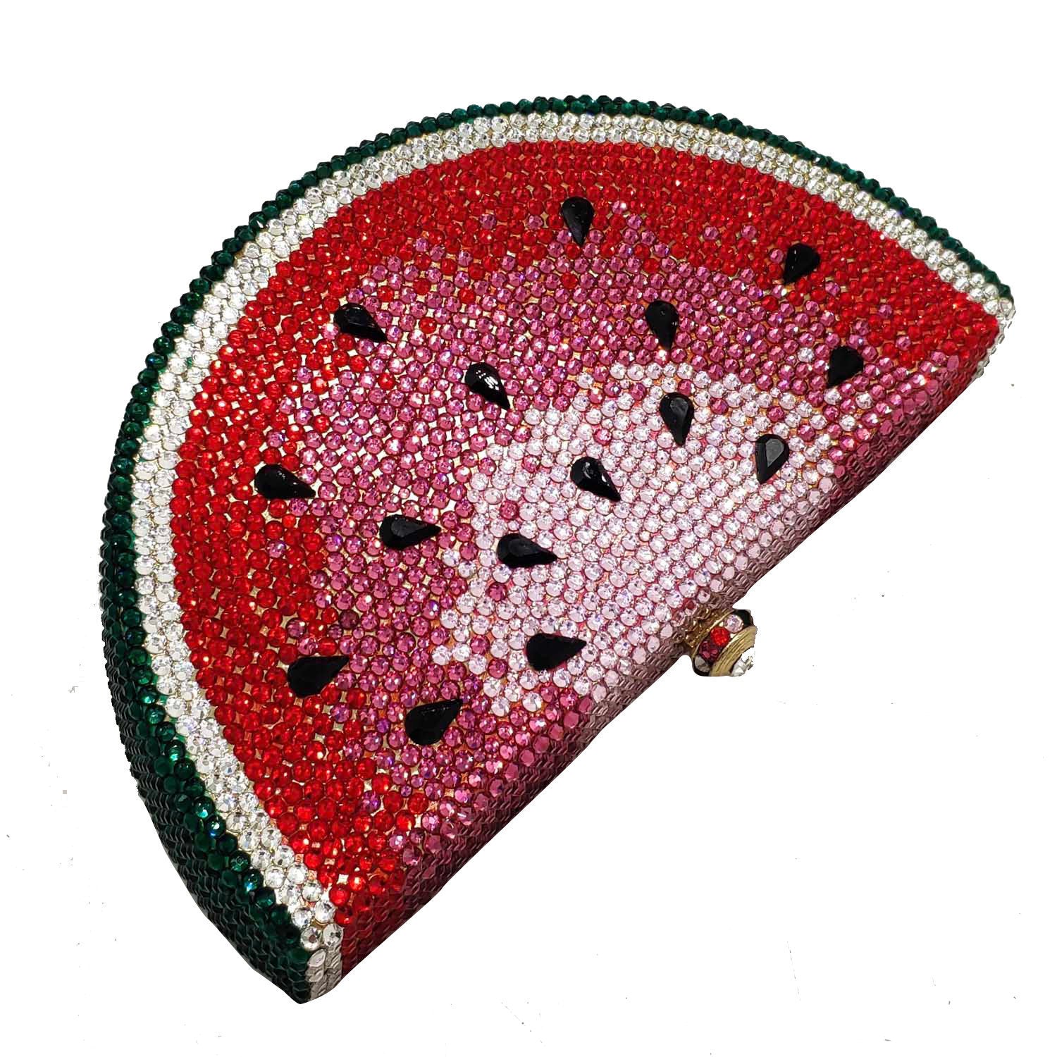 Watermelon Rhinestone Flat Bottom Dinner Party Clutch Bag with Chain Handle